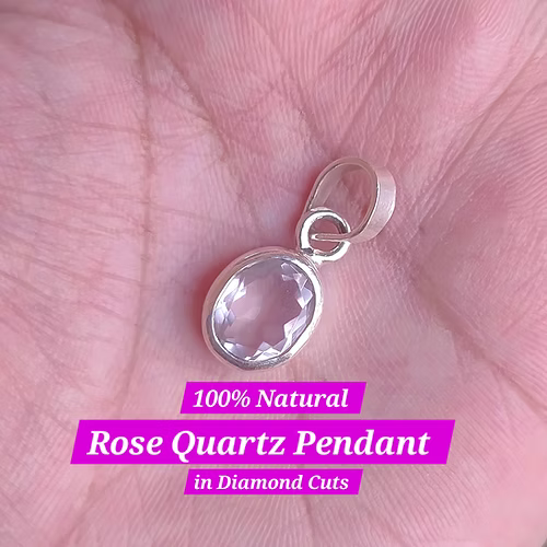 Rose Quartz _ Pendant in Diamond cuts